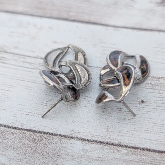 Vintage Earrings for Pierced Ears Brown Tones Linking Circles - Picture 7 of 9